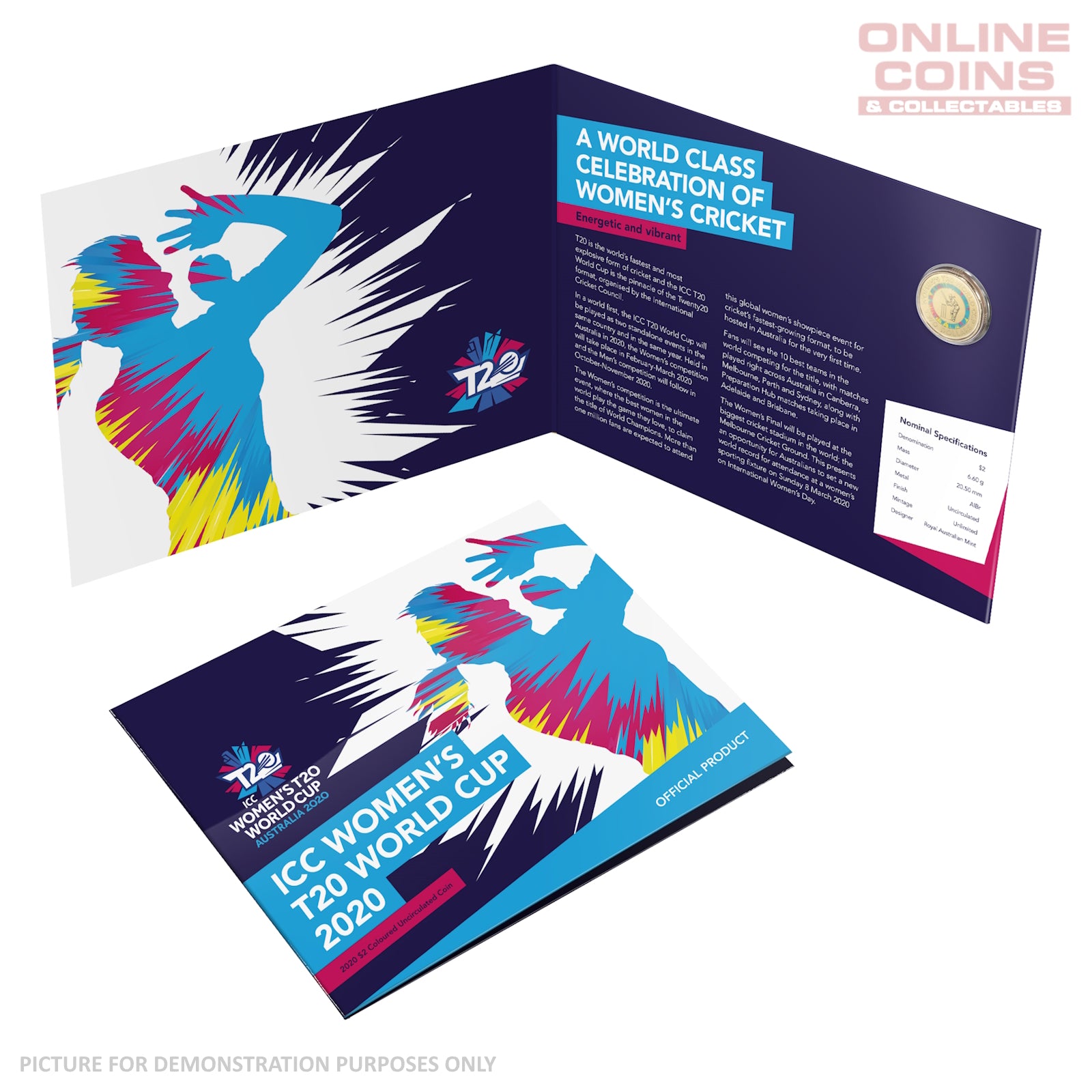 2020 $2 AlBr Coloured Uncirculated in Folder - ICC Women's T20 World Cup